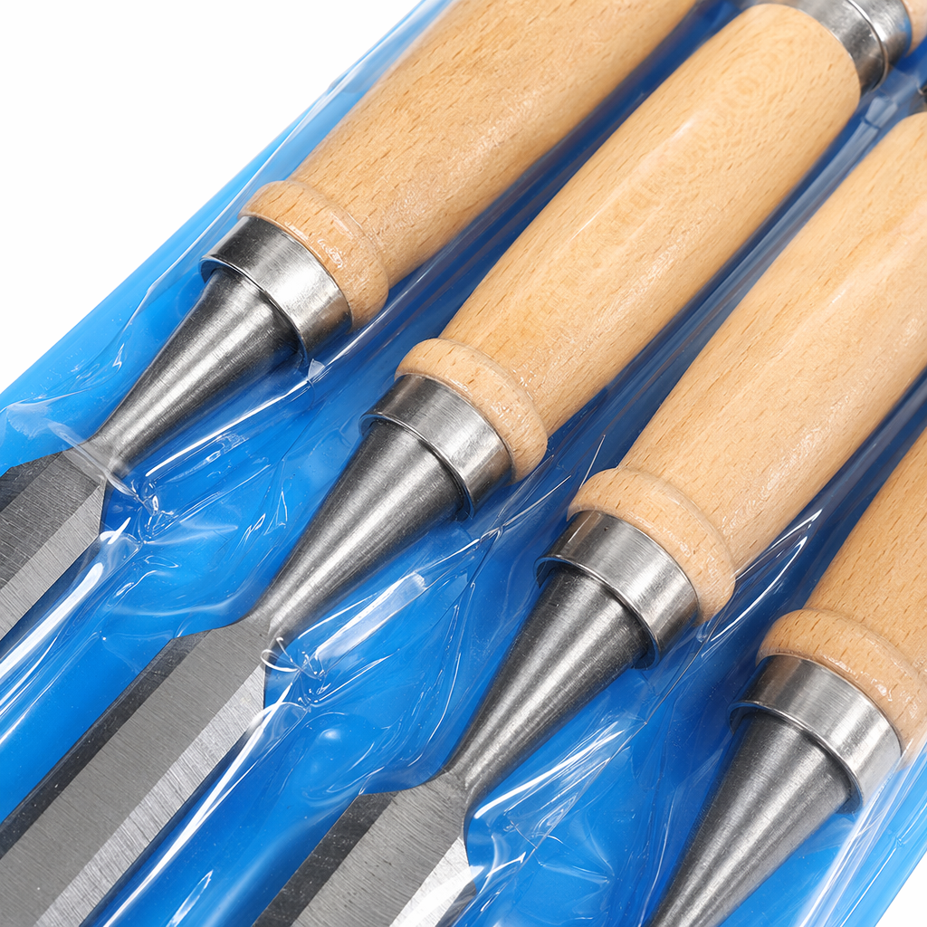 Blue packaging wooden chisel four-piece set with wooden handle and metal chisel body Application Scenario