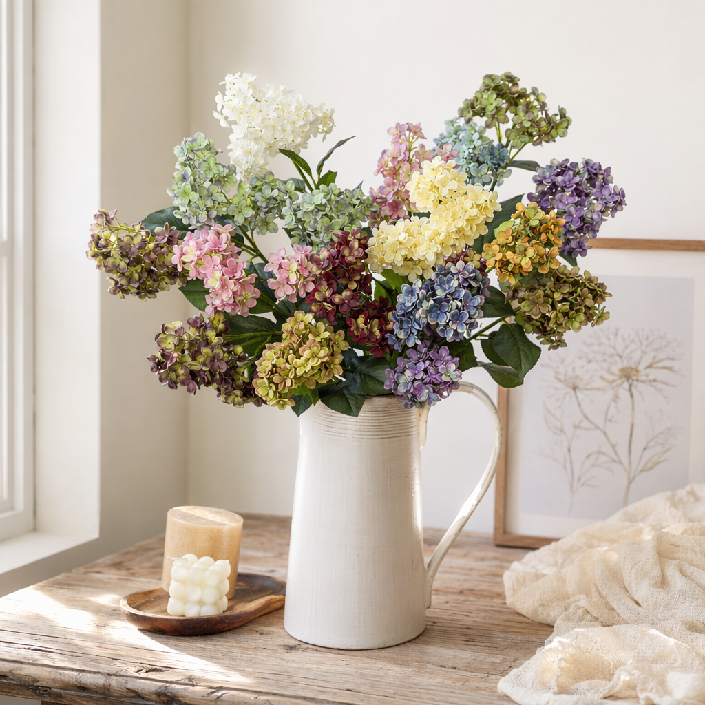 Colorful hydrangea bouquets, fresh flower delivery, birthday gifts, wedding decoration, living room decoration details Picture