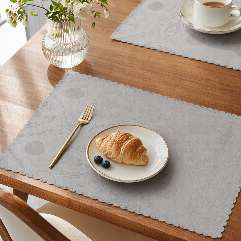 White jacquard waterproof and oil-proof placemats details Picture