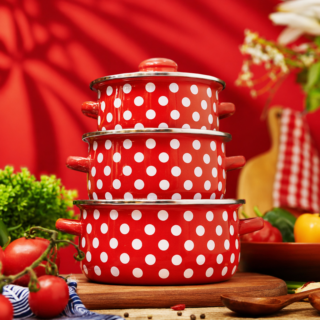 Red and white dot non-stick cookware, household woks, frying pans, soup POTS, multi-functional kitchen cookware Specification image