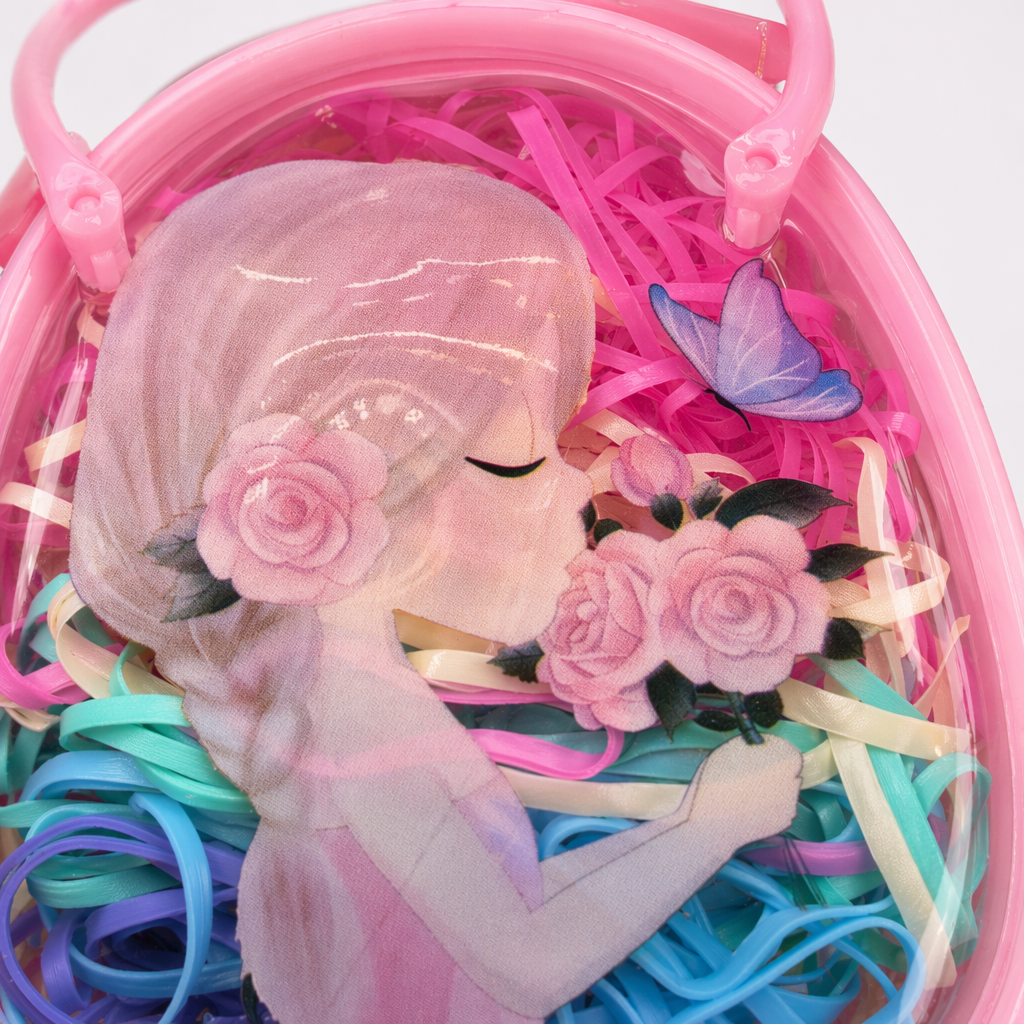 A pink transparent handbag paired with a colorful hair band set of fashionable storage accessories Application Scenario