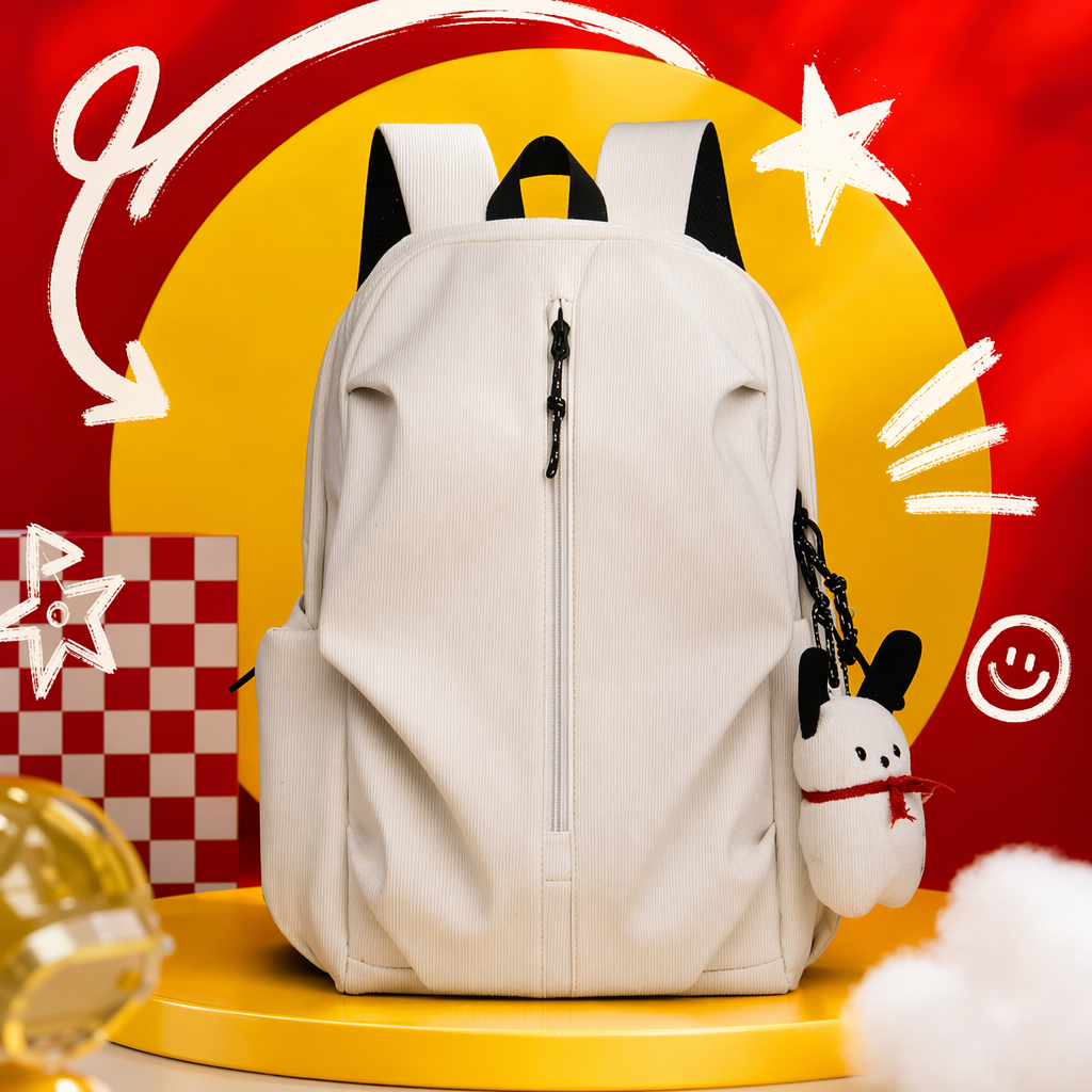 This white, simple and fashionable casual backpack features adjustable shoulder straps, making it lightweight and durable for commuting to school Specification image