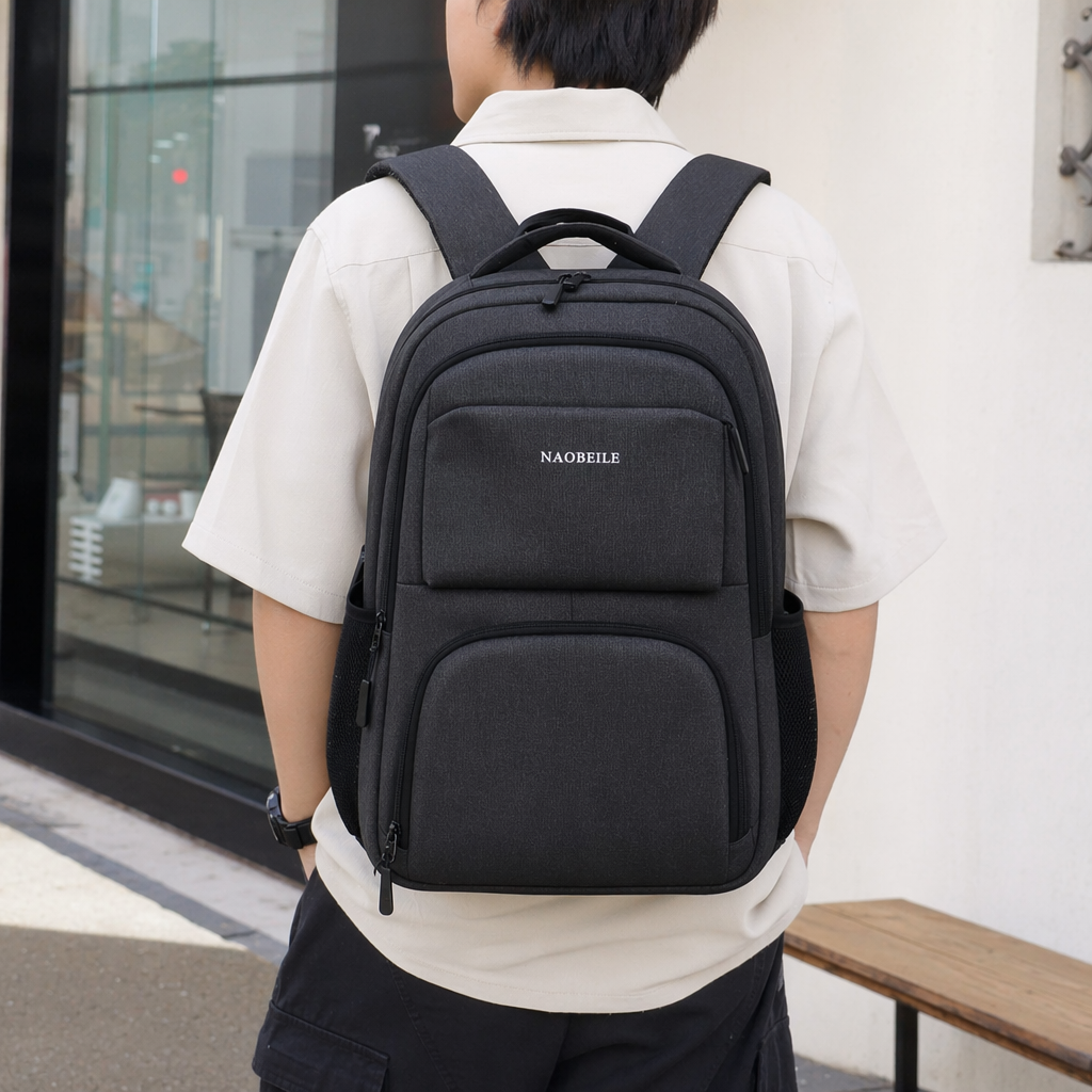 The grey wear-resistant nylon commuter backpack is lightweight and has a large capacity details Picture