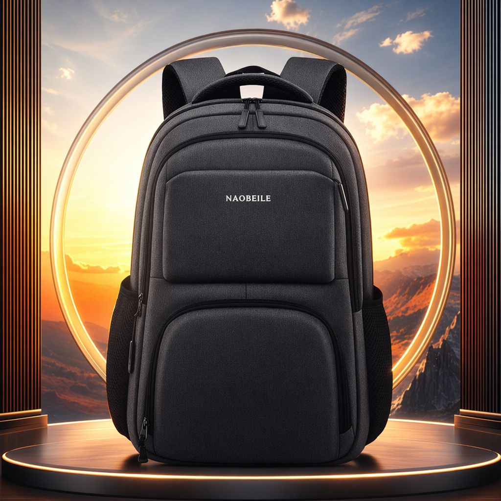 The grey wear-resistant nylon commuter backpack is lightweight and has a large capacity Specification image