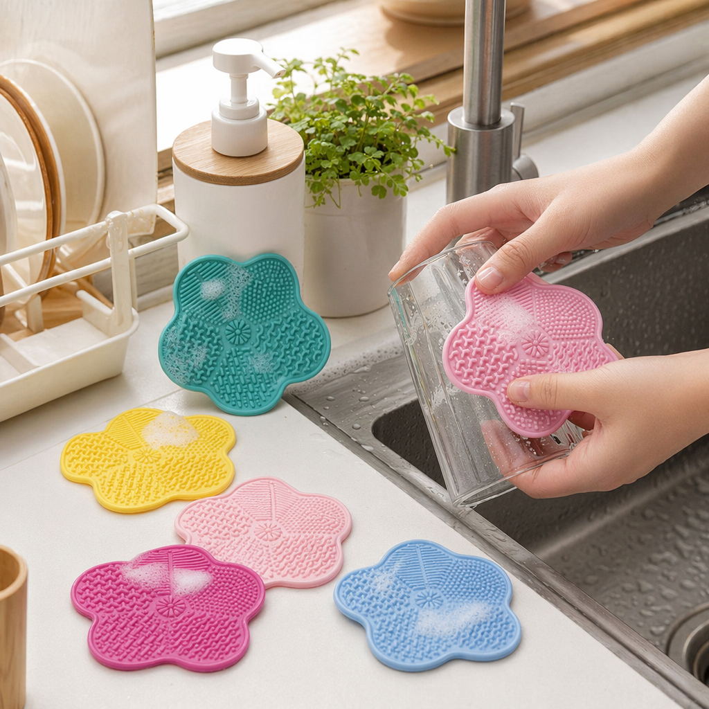 Four-leaf clover silicone makeup brush wash pad, multi-patterned powerful decontamination beauty cleaning pad, can be hung and stored, easy to dry wash pad, beauty salon beauty tool accessories details Picture