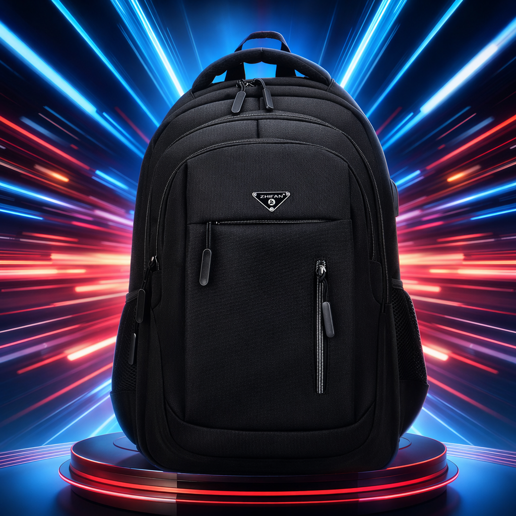 The black backpack is simple and versatile. It is convenient for students to commute, has a large capacity and is fashionable and casual Specification image