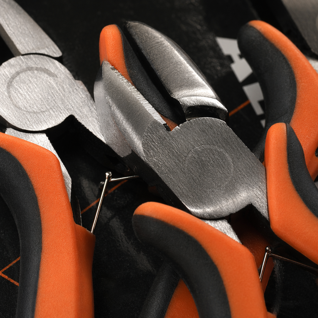 Orange and black handle pliers set, a multi-functional stainless steel tool specially designed for electricians Application Scenario