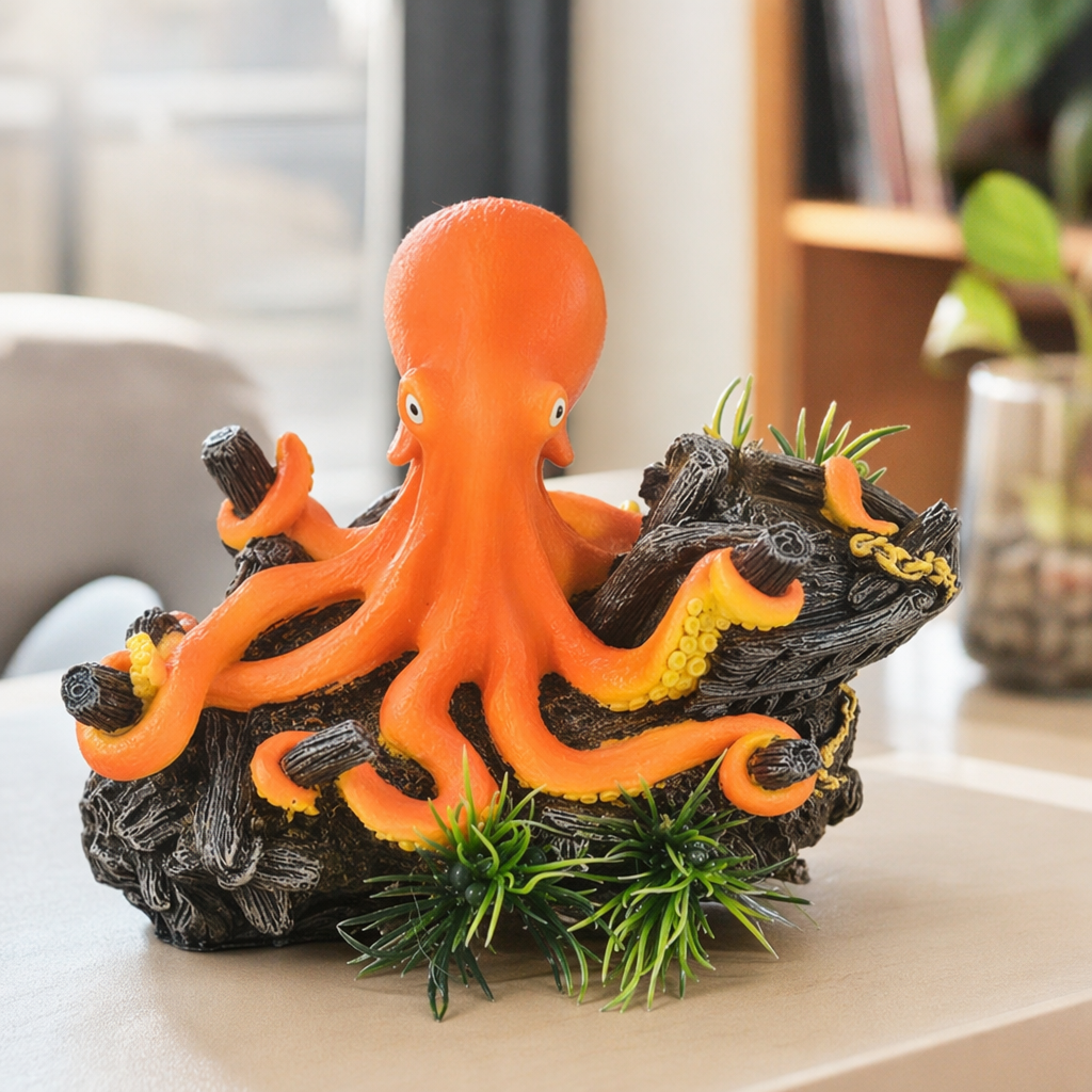 Orange octopus creative home decor, cute and soft desktop decoration details Picture