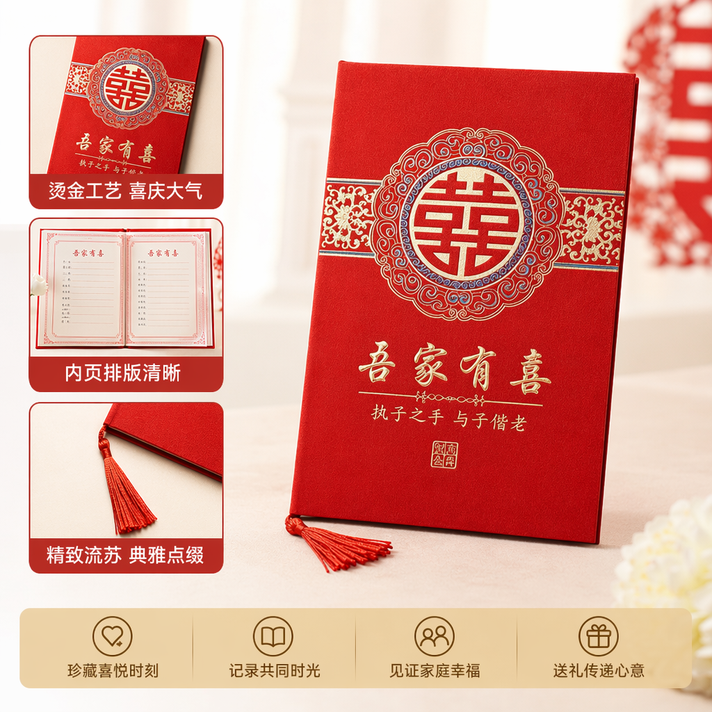 红色喜帖 传统中式婚礼请柬 红色烫金双喜字 婚庆邀请函