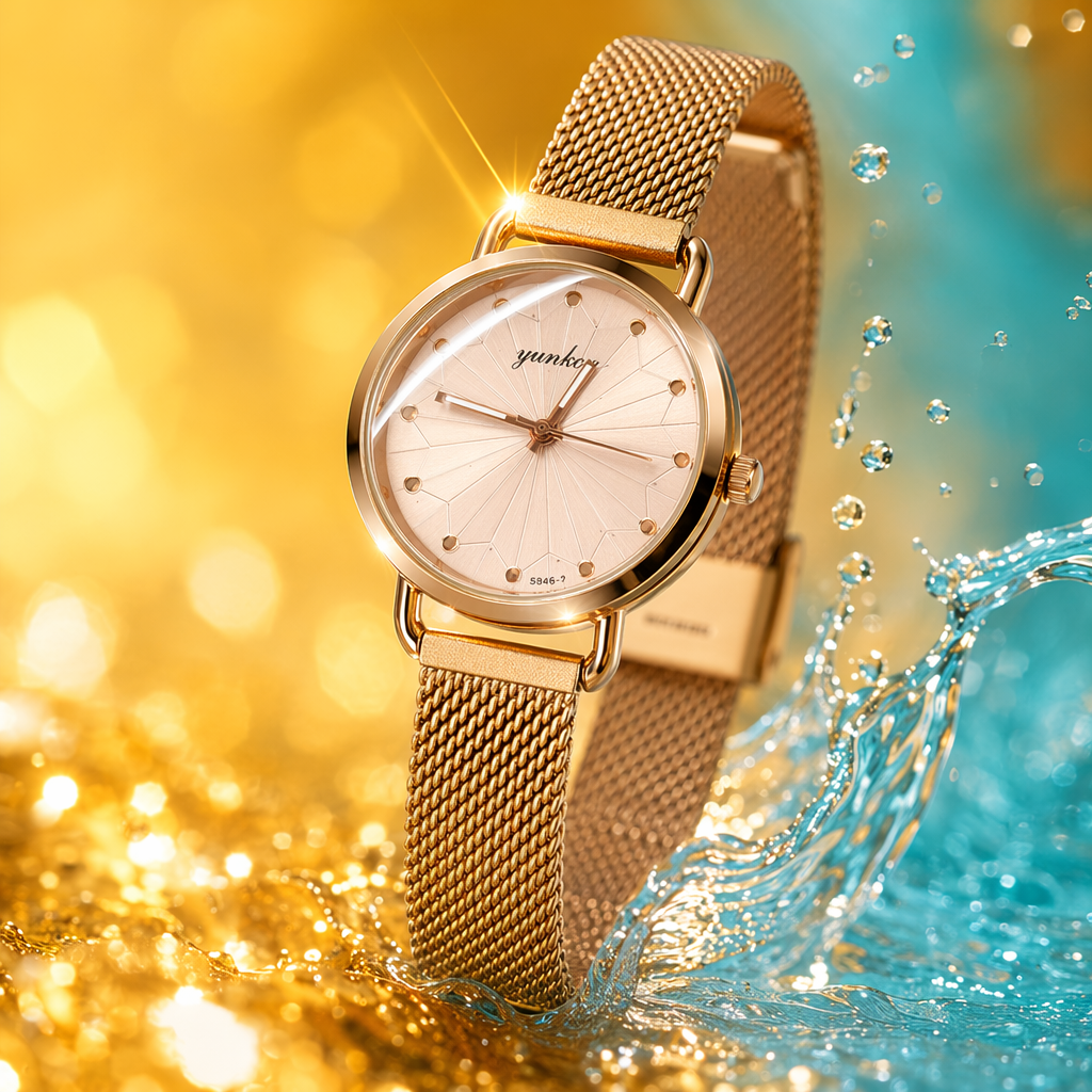 This golden strap watch is a fashionable, simple and light luxury ladies' wristwatch with a stainless steel bracelet and an automatic mechanical watch Specification image