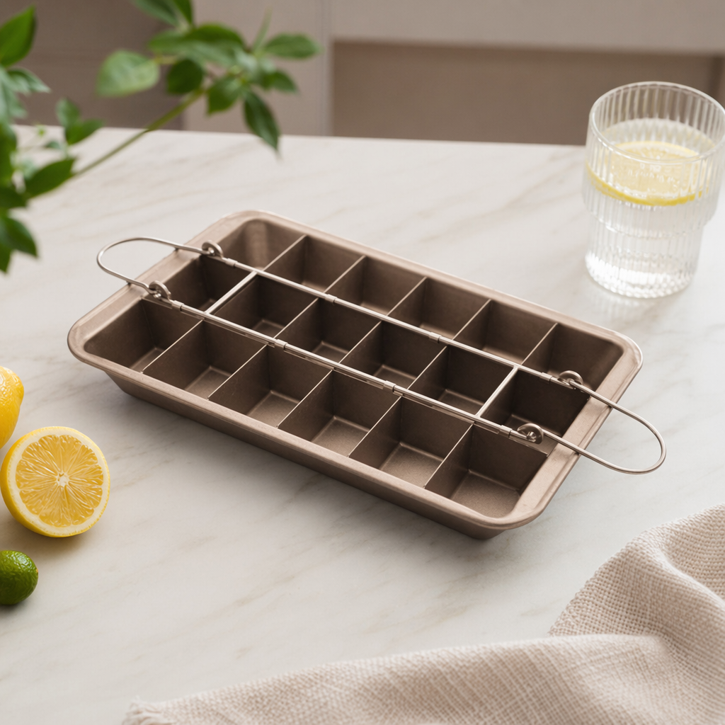 Brown grid baking tray with metal handle, household baking tool, kitchen baking tool details Picture