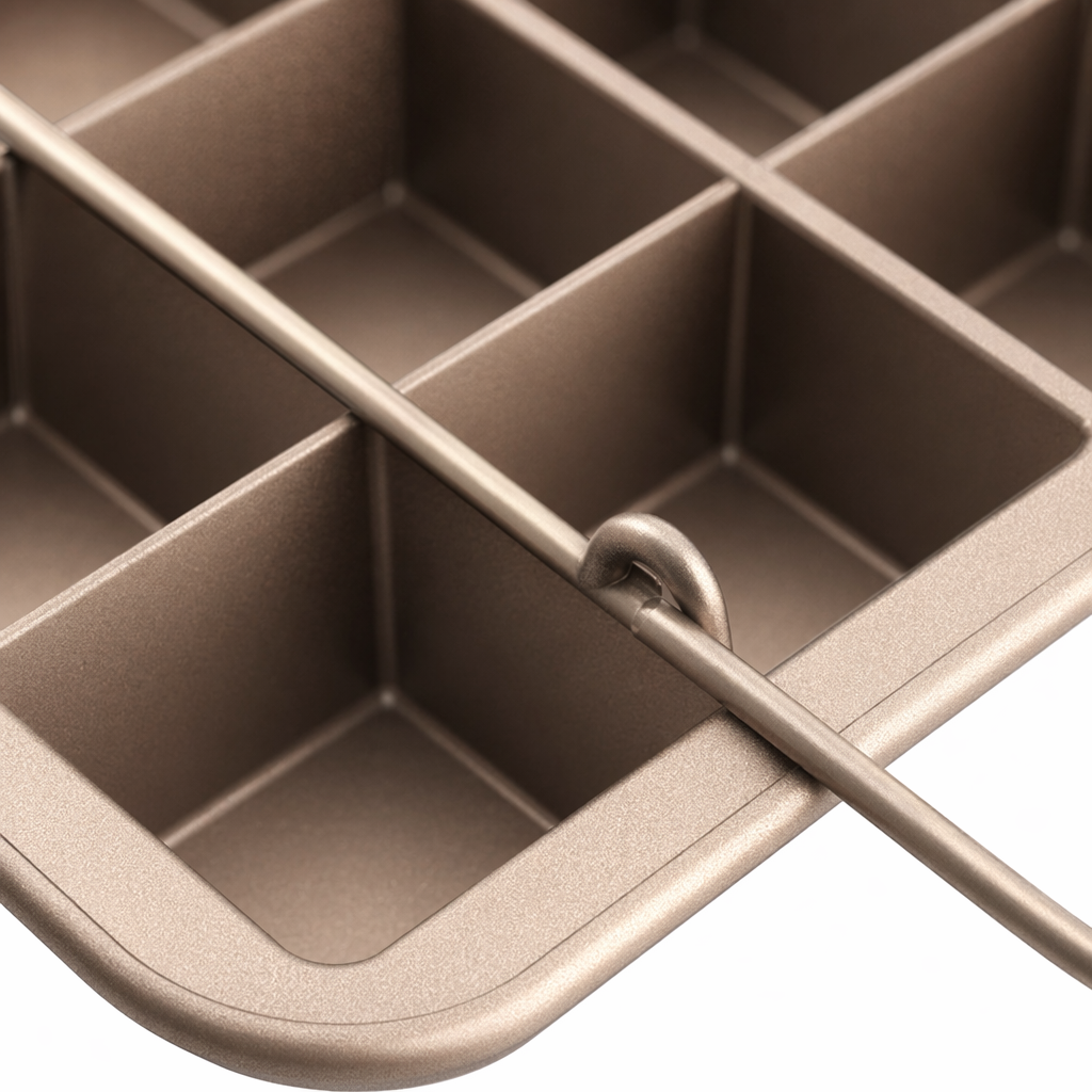 Brown grid baking tray with metal handle, household baking tool, kitchen baking tool Application Scenario