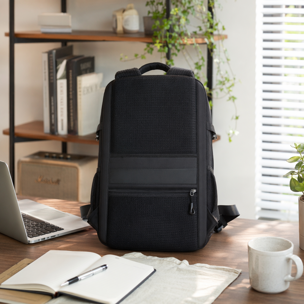 Black simple business casual backpack, suitable for both men and women, lightweight and with large capacity details Picture