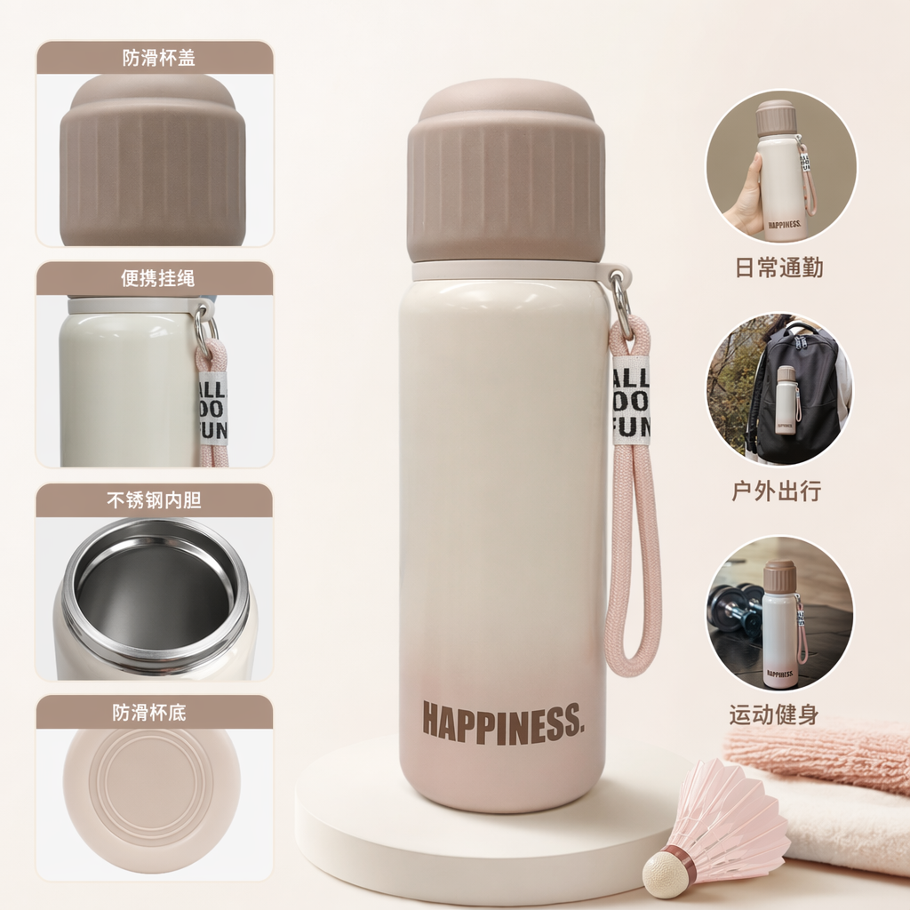 Beige simple insulated cup, 304 stainless steel vacuum insulated portable water cup