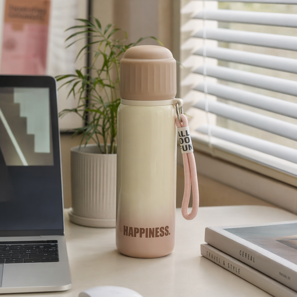 Beige simple insulated cup, 304 stainless steel vacuum insulated portable water cup details Picture