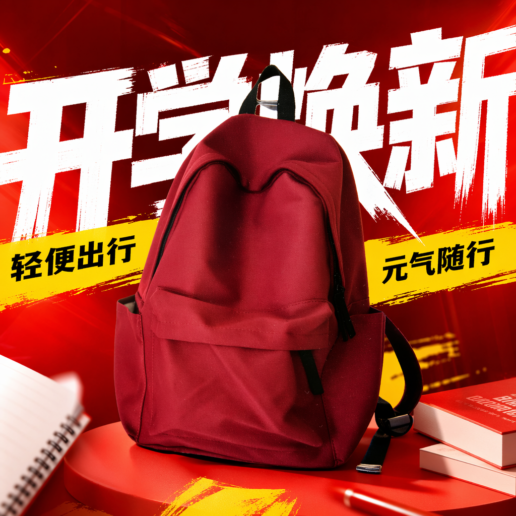 This red, fashionable and simple backpack is light, durable and has a large capacity for student commuting Specification image