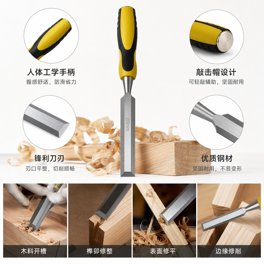 Yellow and black handle woodworking chisel, professional woodcarving chisel set, hand carving tools