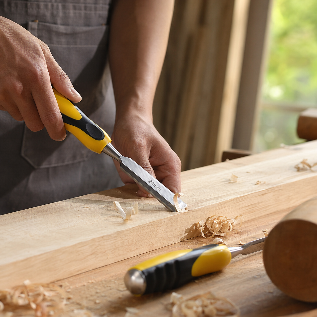 Yellow and black handle woodworking chisel, professional woodcarving chisel set, hand carving tools details Picture