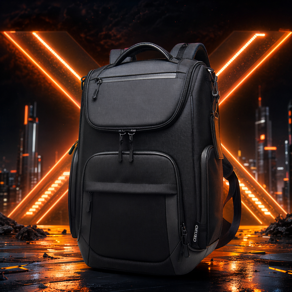 Black backpack with durable nylon for commuting and business in a simple style Specification image