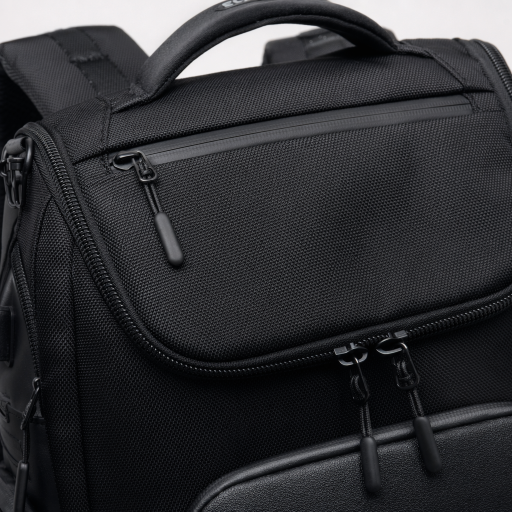 Black backpack with durable nylon for commuting and business in a simple style Application Scenario