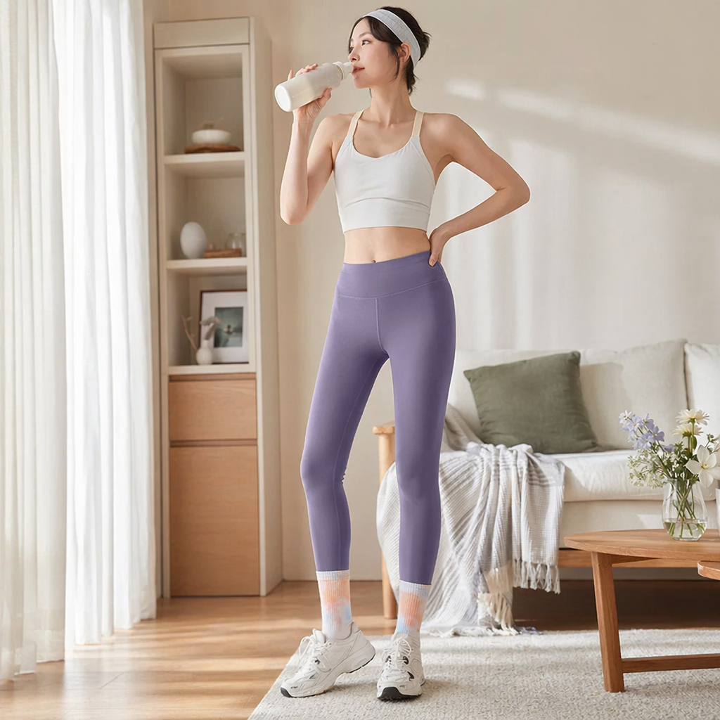 Purple high-waisted yoga pants, women's slimming stretch quick-drying fitness pants details Picture