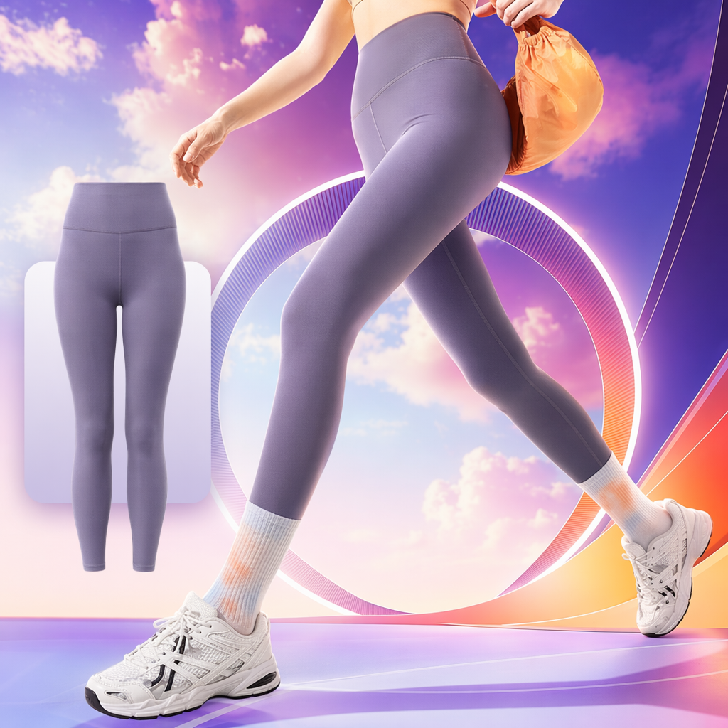 Purple high-waisted yoga pants, women's slimming stretch quick-drying fitness pants Specification image