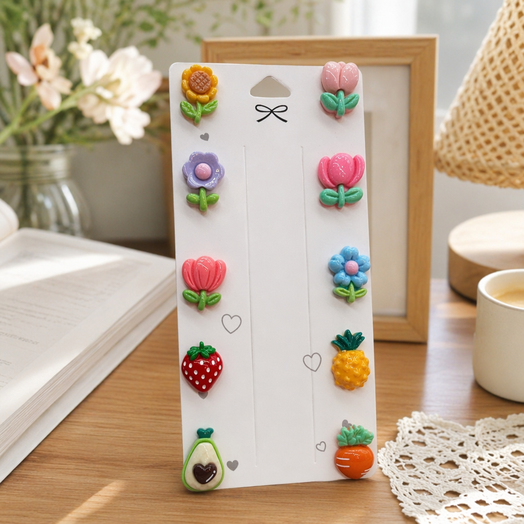 Colorful flower and fruit-shaped hair clip set, a variety of cute headwear combinations for girls details Picture