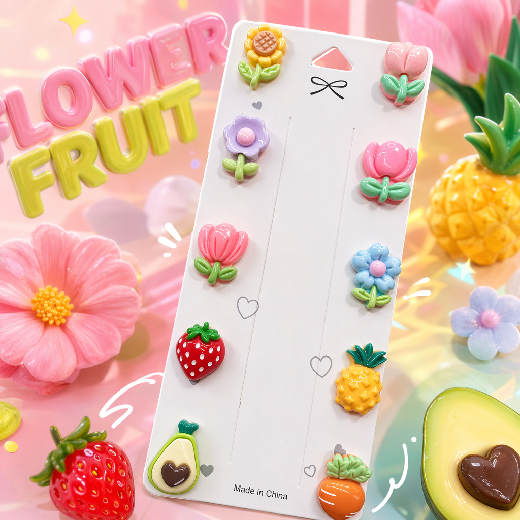 Colorful flower and fruit-shaped hair clip set, a variety of cute headwear combinations for girls Specification image