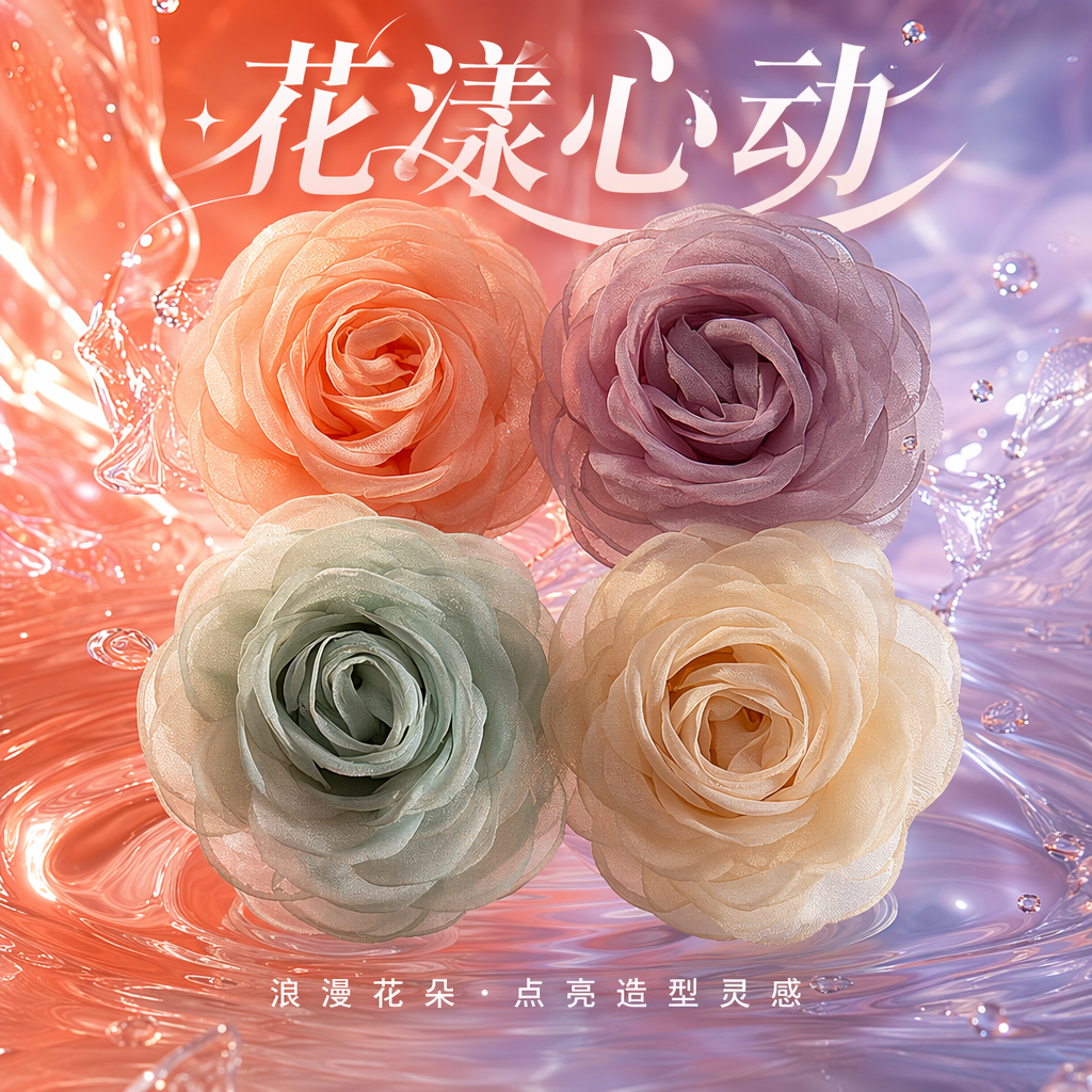 Four artificial decorative bouquets of gauze roses for home decoration Specification image