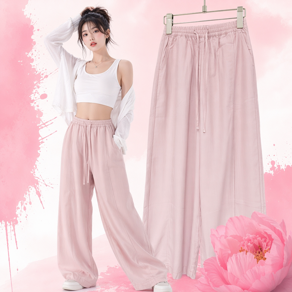 Pink Tencel 9-inch pants, high-waisted, slimming, breathable and casual trousers Specification image