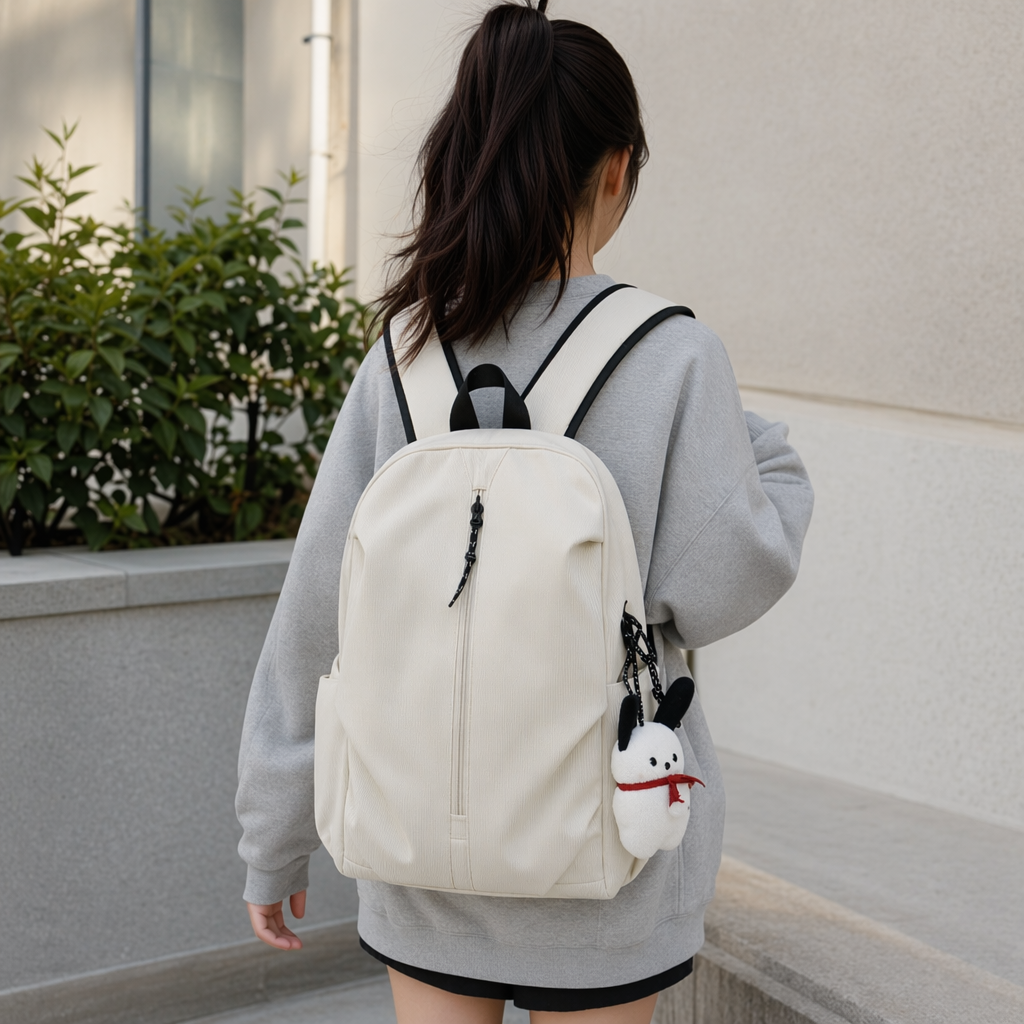 This white, simple and fashionable casual backpack features adjustable shoulder straps, is lightweight and has a large capacity details Picture