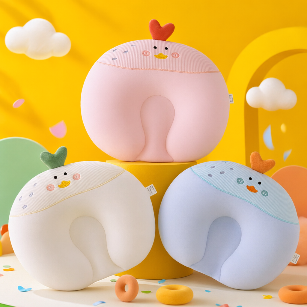 粉色白色蓝色小鸭造型婴儿定型枕细节图