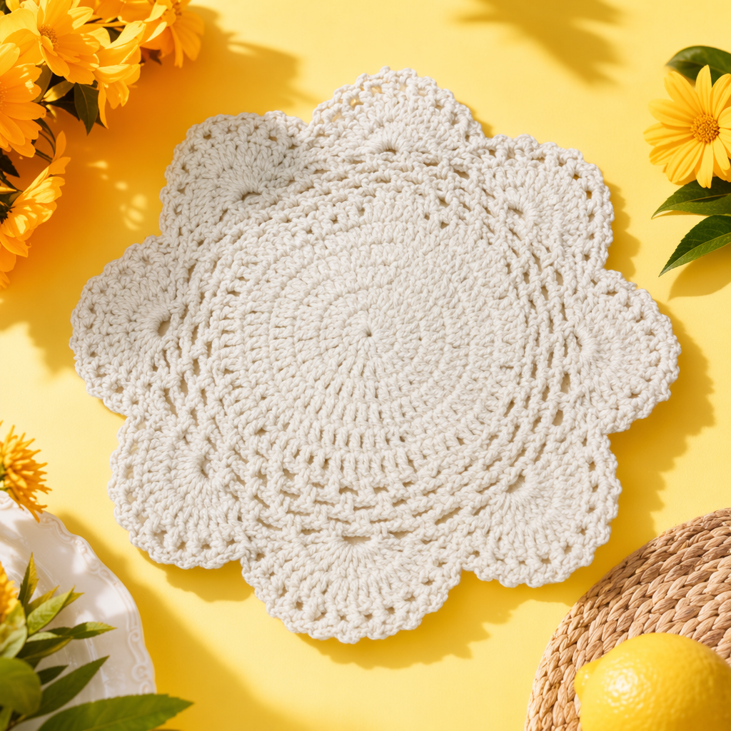 White crocheted flower-shaped cushions for home decoration, round table MATS, flowerpot MATS, teacup MATS, indispensable cushions on antique shelves, hand-woven Specification image