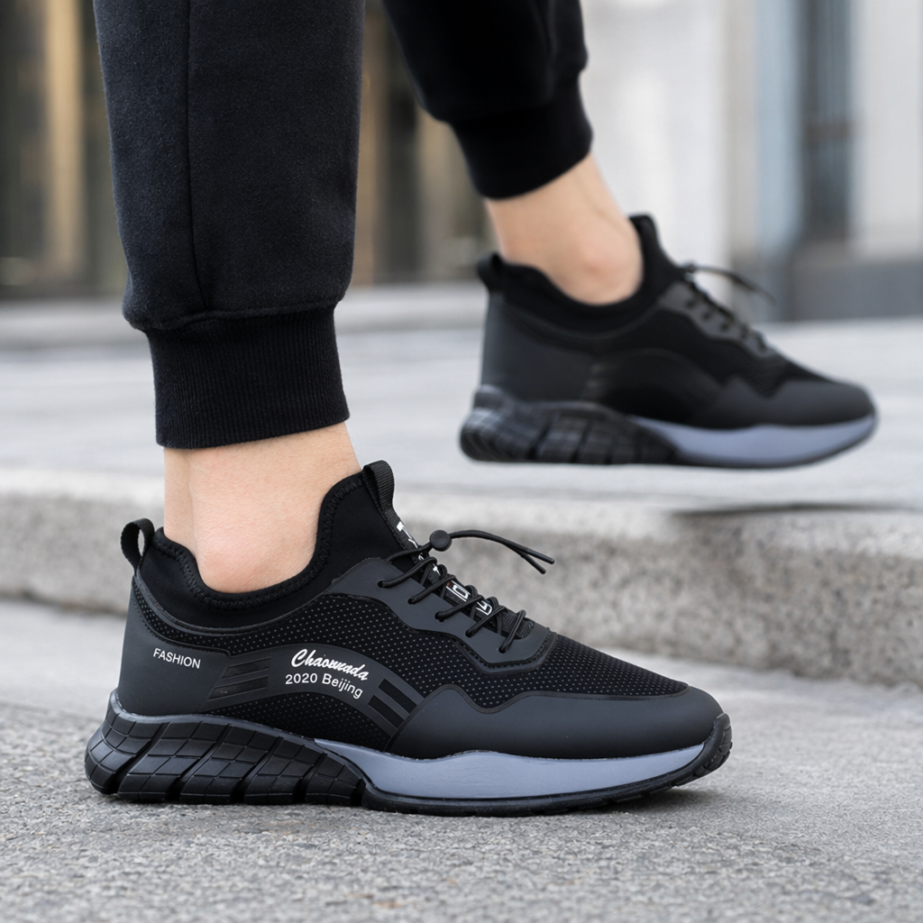 Black sports shoes are breathable, shock-absorbing and lightweight, suitable for both men and women as casual running shoes details Picture