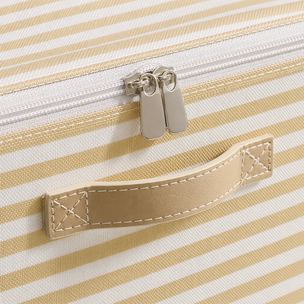 Yellow and white striped plastic storage box, household organizing box, large-capacity storage box Application Scenario