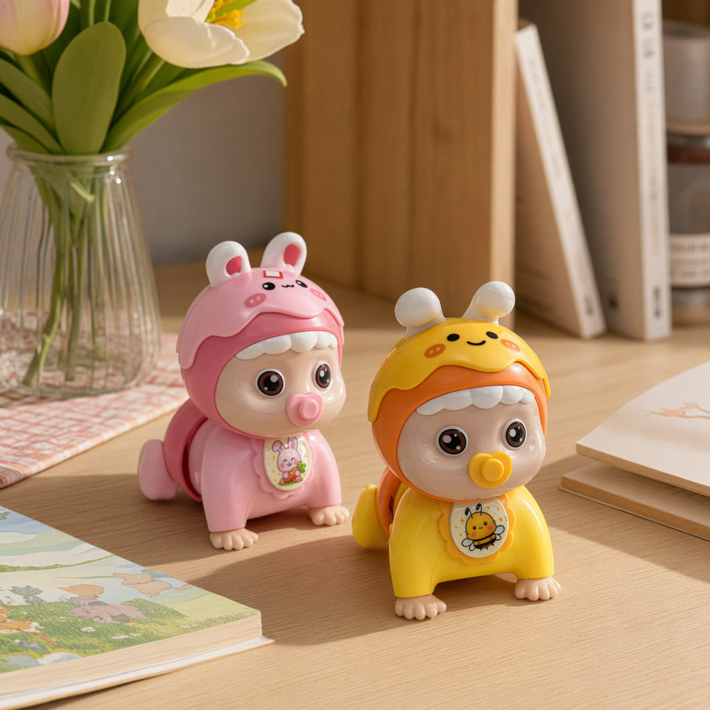 Yellow and pink cartoon baby toys, safe, non-toxic, educational and early warning bells details Picture