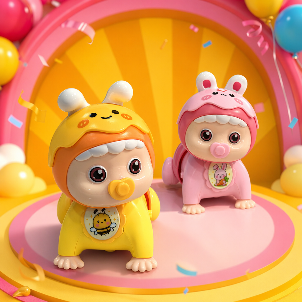Yellow and pink cartoon baby toys, safe, non-toxic, educational and early warning bells Specification image