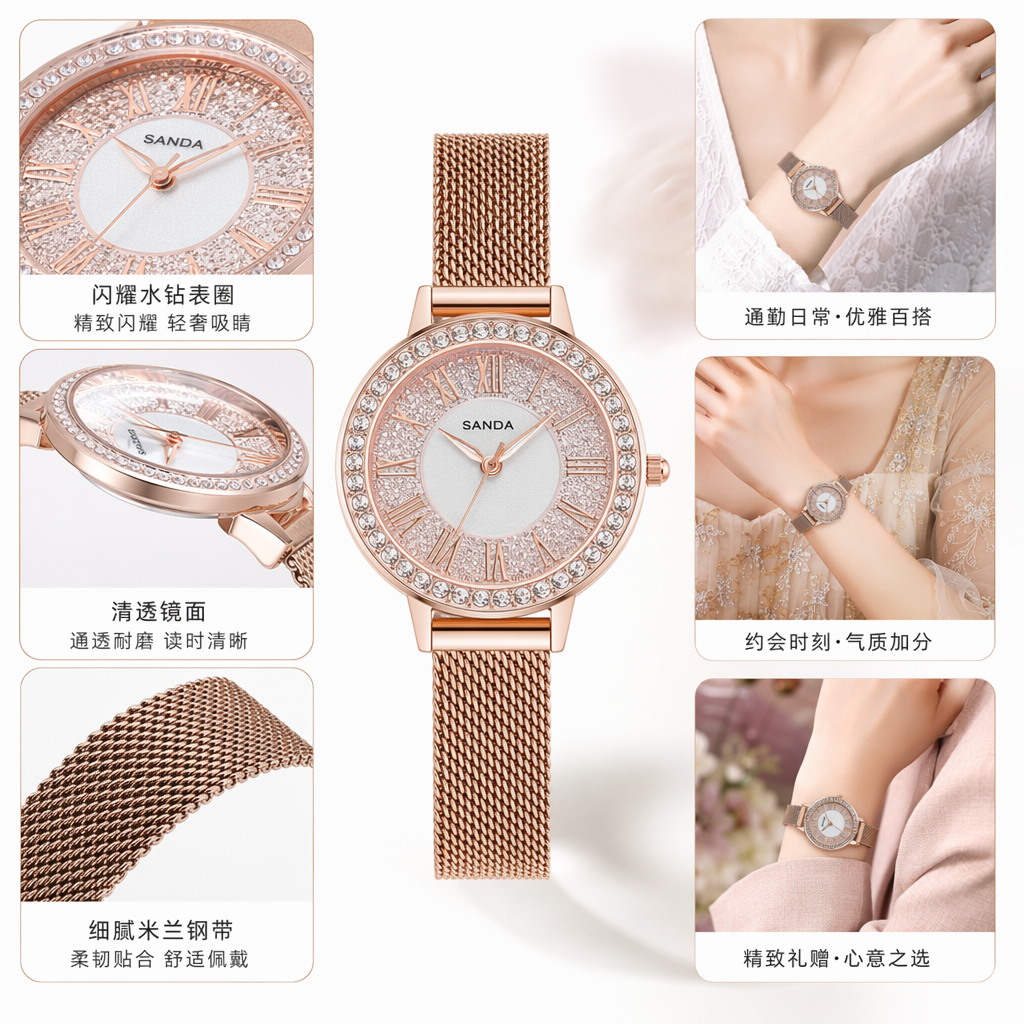The rose gold watch strap watch set is compatible with multiple brands of women's watches and has an adjustable metal chain