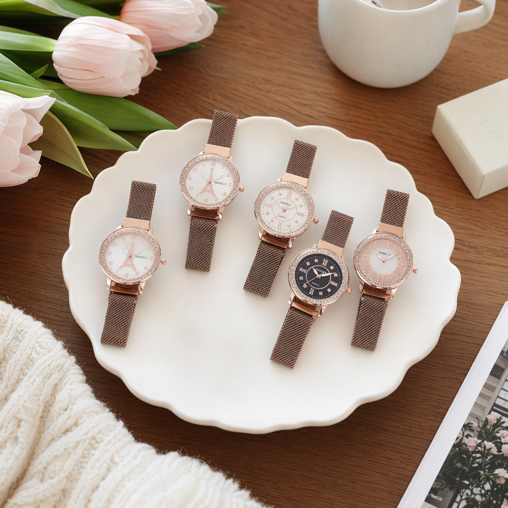 The rose gold watch strap watch set is compatible with multiple brands of women's watches and has an adjustable metal chain details Picture