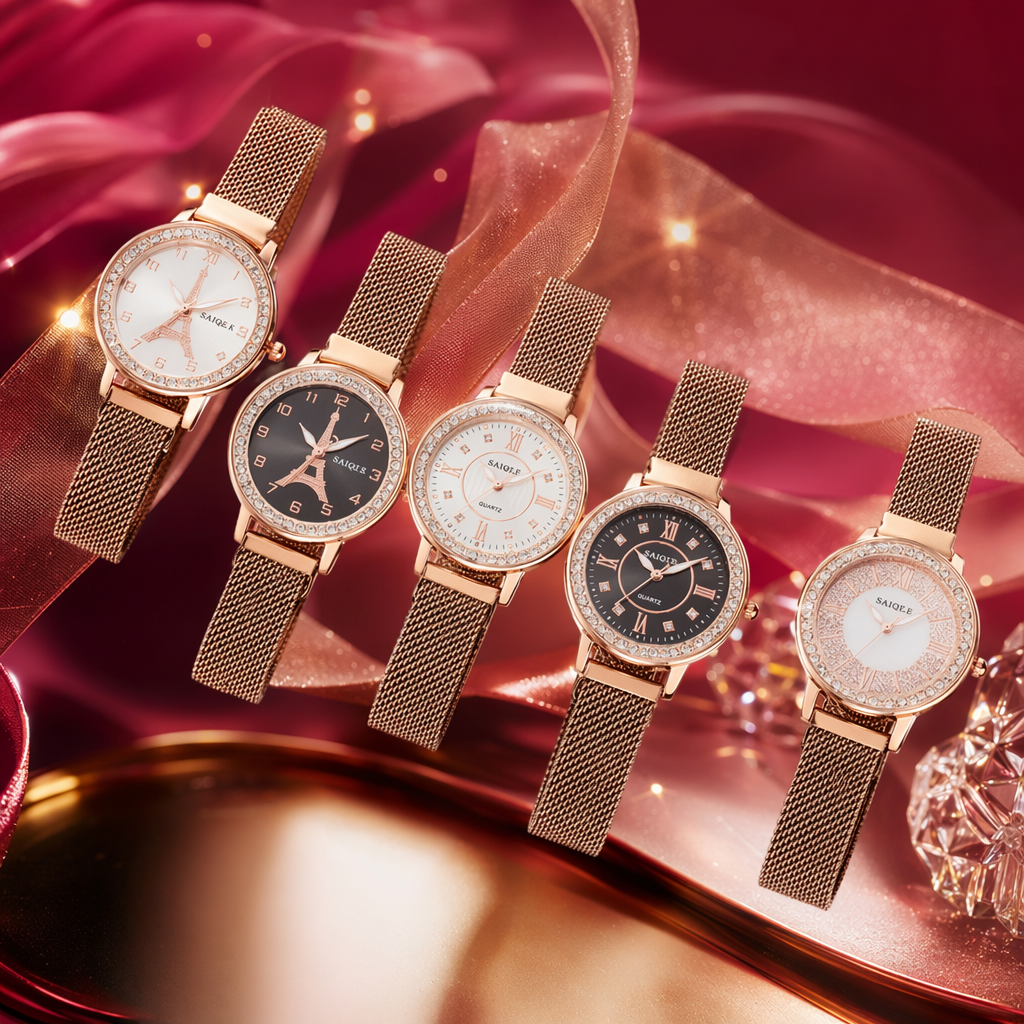 The rose gold watch strap watch set is compatible with multiple brands of women's watches and has an adjustable metal chain Specification image