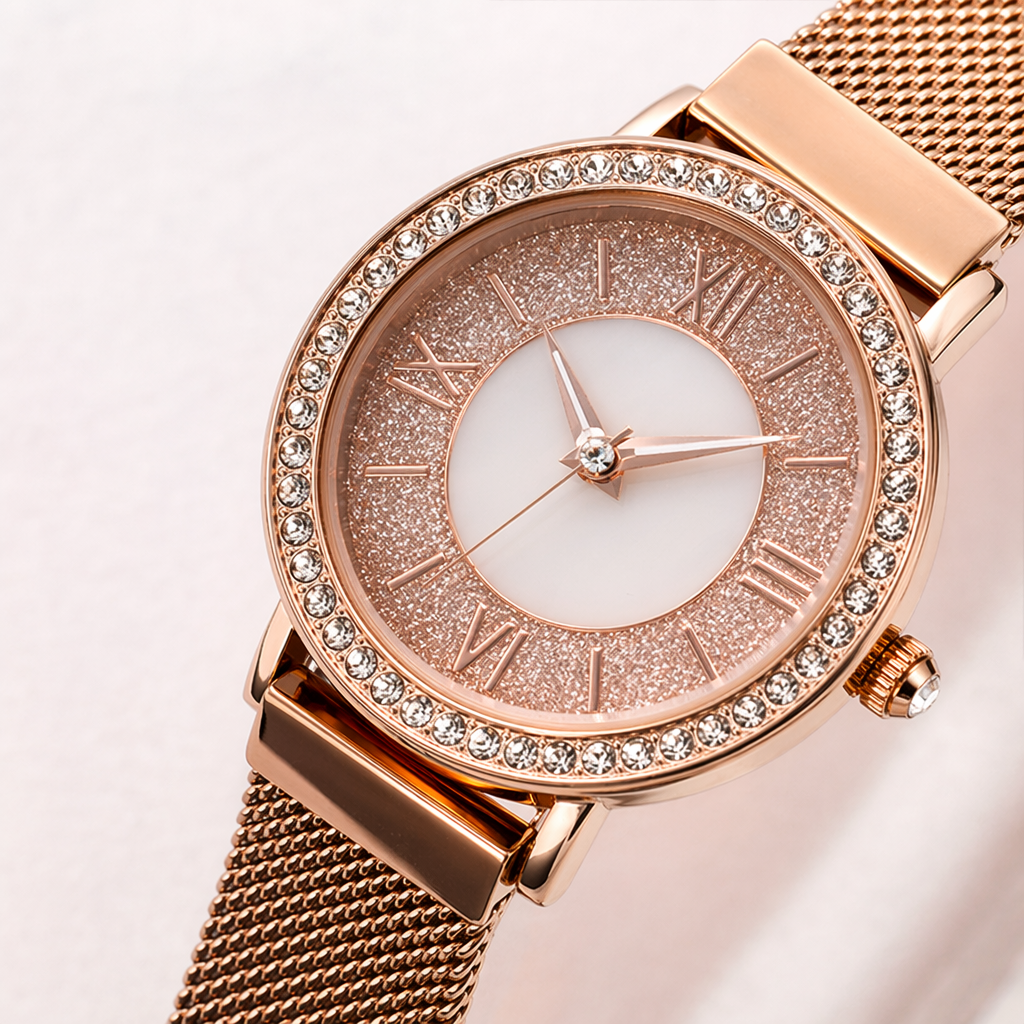 The rose gold watch strap watch set is compatible with multiple brands of women's watches and has an adjustable metal chain Application Scenario