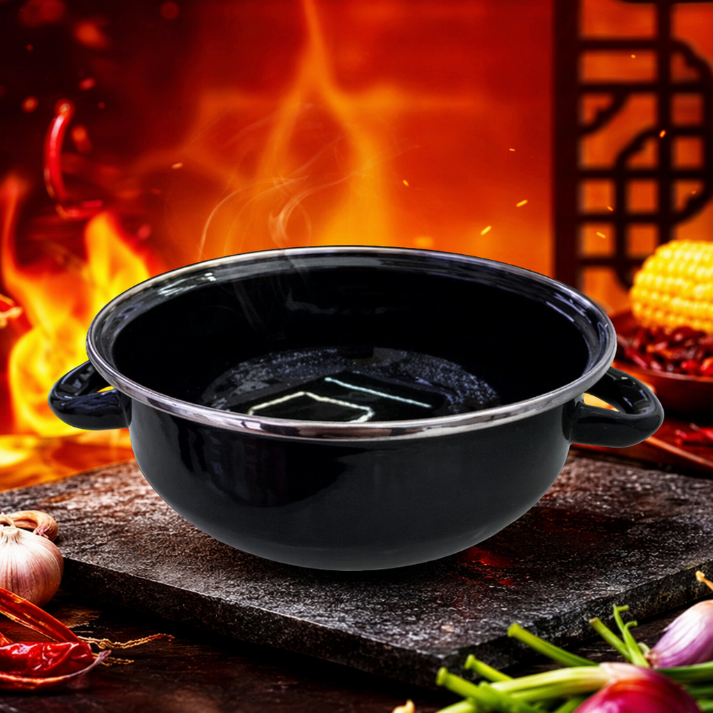 Black double-eared wok, a household non-stick cast iron wok for frying, stir-frying, stewing and boiling Specification image