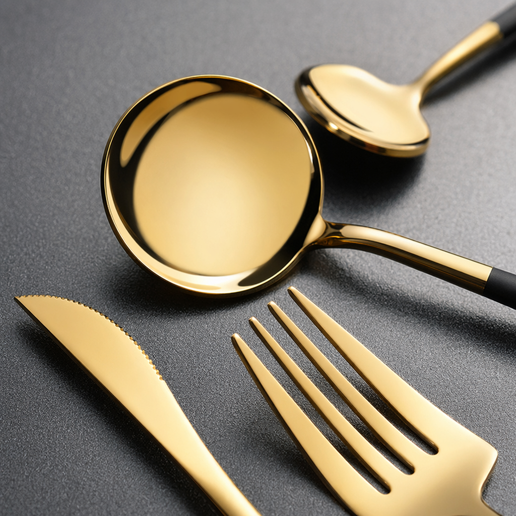 16-piece golden tableware set, stainless steel spoons, forks and knives, simple and elegant home style Application Scenario