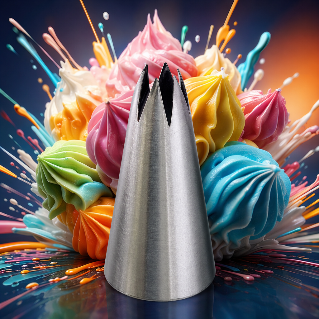 Silver metal piping tip, 304 stainless steel, specially designed for cream piping on cakes Specification image