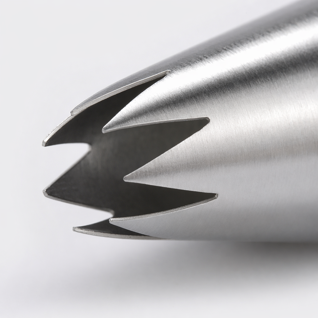 Silver metal piping tip, 304 stainless steel, specially designed for cream piping on cakes Application Scenario