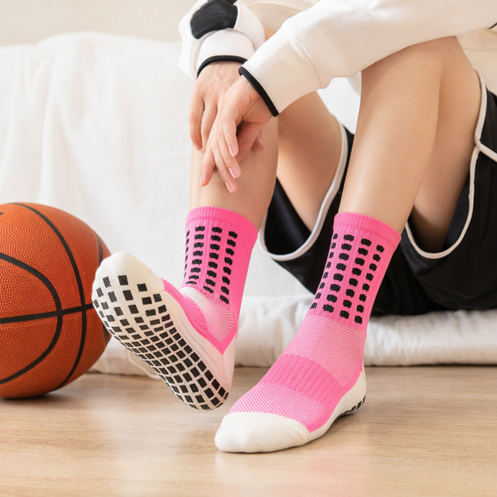 Pink anti-slip socks, pure cotton sweat-absorbing and breathable women's home socks for both men and women details Picture