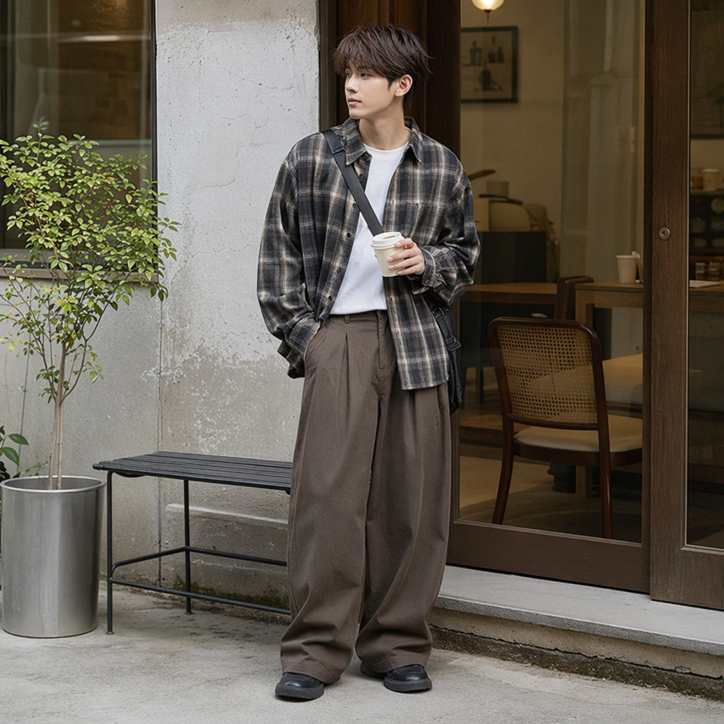 Brown high-waisted wide-leg pants with a slimming feel, casual nine-inch pants for women details Picture