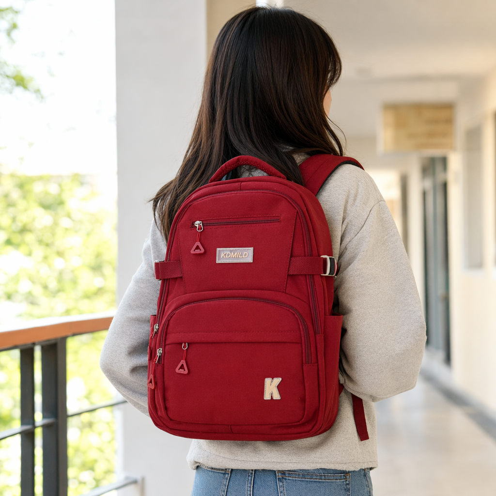 This red backpack is a fashionable, large-capacity, lightweight and durable travel bag for students' commuting details Picture