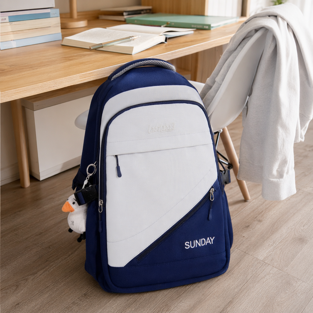 This blue and white color combination backpack is simple and fashionable. It is lightweight and has a large capacity for student commuting details Picture