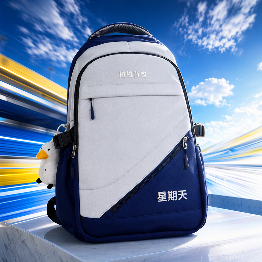 This blue and white color combination backpack is simple and fashionable. It is lightweight and has a large capacity for student commuting Specification image